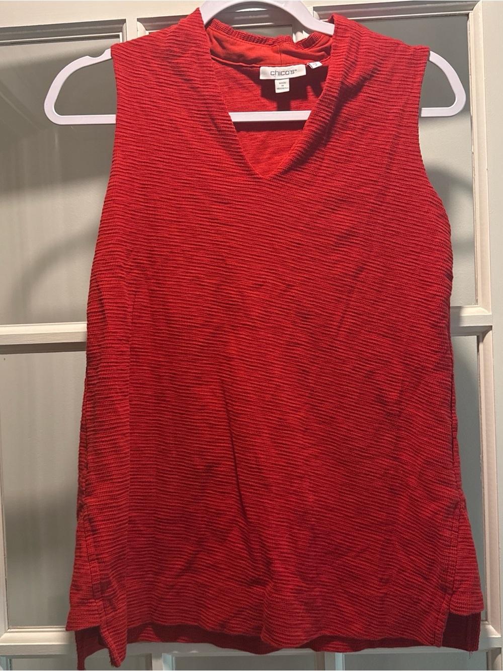 Chico's Bright Red Sleeveless V-Neck Ribbed Tank